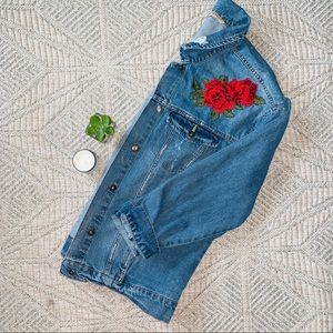 rose embroidered denim jacket